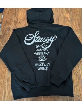 Stüssy Black Hoodie with White Graphic Back